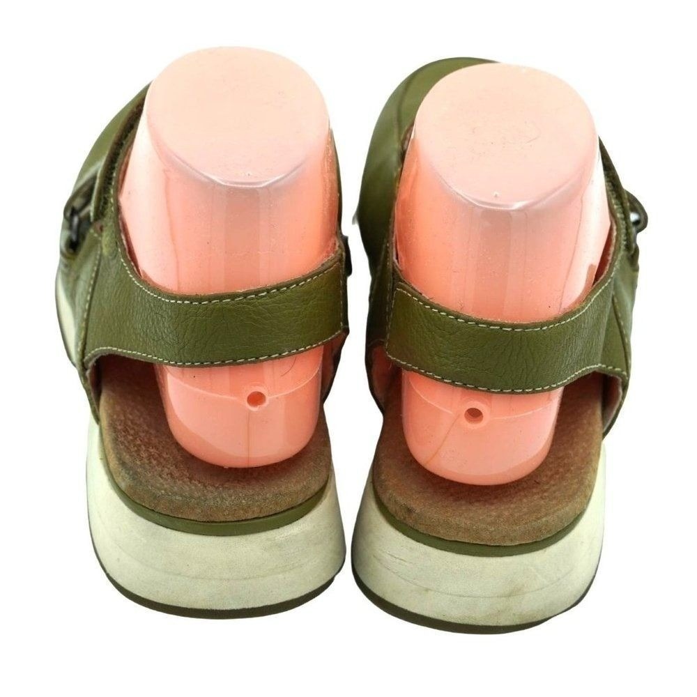 Gorpcore Simple Mary Jane Shoes Women 7.5 Olive Green Leather Wedge Straps - Picture 5 of 12